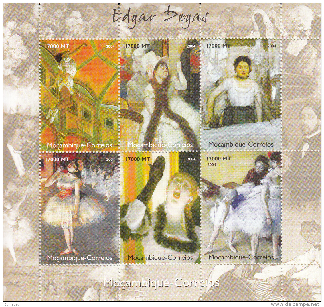 Mozambique 2004 MNH Scott #1732 Sheet Of 6 17000m Edgar Degas Paintings - Mosambik