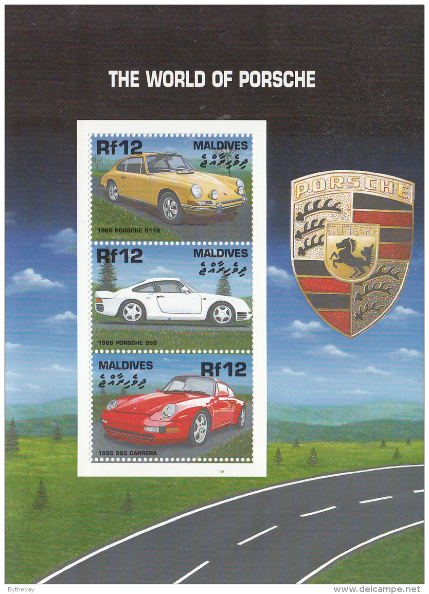 Maldives 2000 MNH Scott #2514 Sheet Of 3 12r Cars The World Of Porsche - Maldives (1965-...)