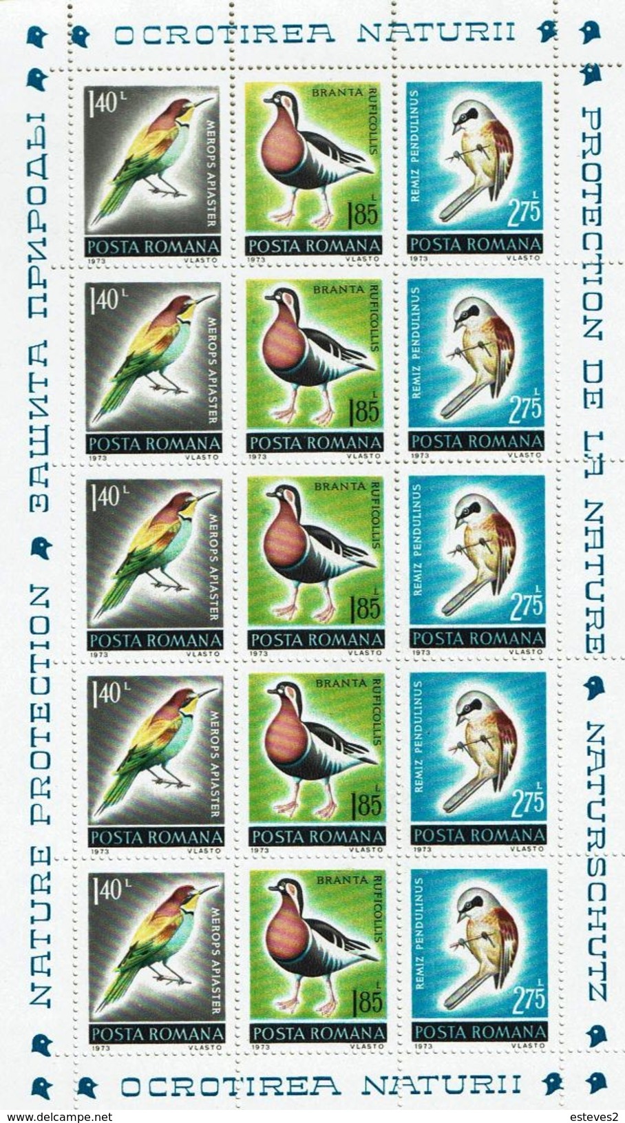 Romania , 1973 , Birds , Nature Protection , Sheet Whith 15 Stamps - Other & Unclassified