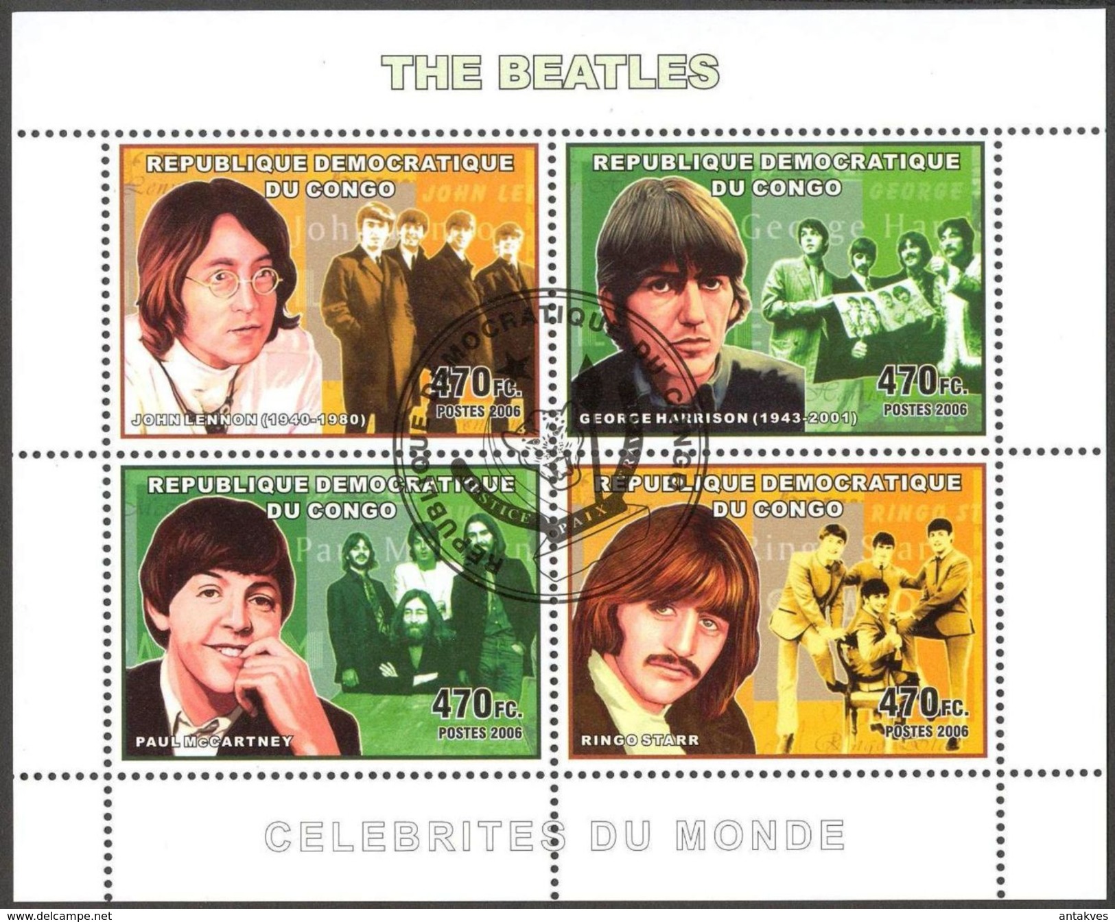 {CN01} Congo 2006 Rock Band The Beatles Sheet Used / CTO - Oblitérés