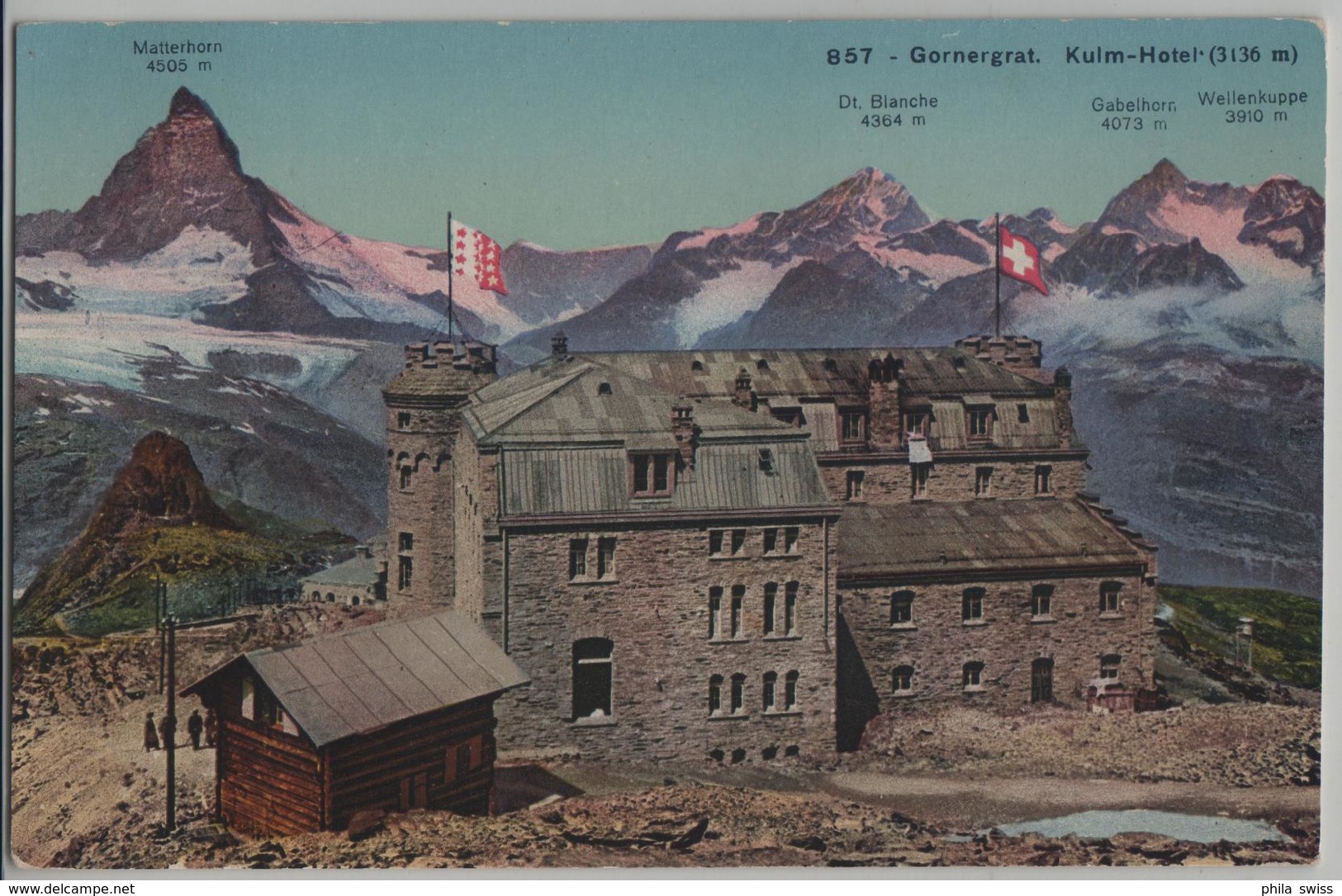 Gornergrat - Kulm-Hotel - Matterhorn, Dt. Blanche, Gabelhorn, Wellenkuppe, Animee - Photo: Societe Graphique - Autres & Non Classés