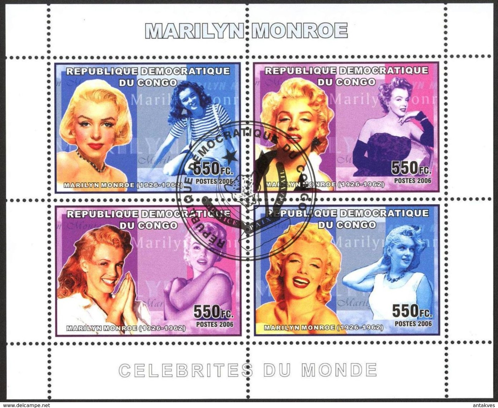 {CN12} Congo 2006 Marilyn Monroe Sheet Used / CTO - Used