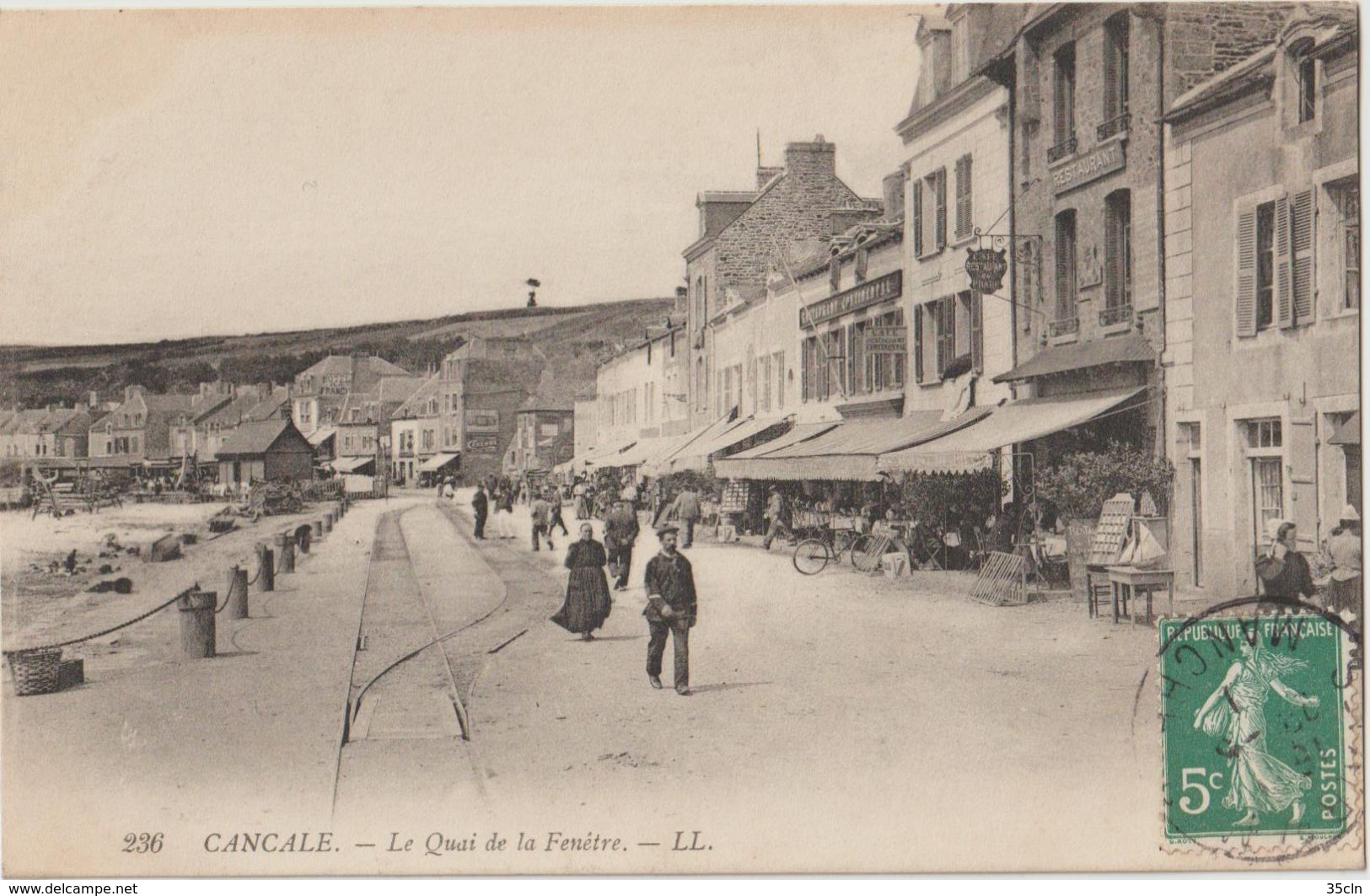 35 - CANCALE - Le Quai De La Fenêtre - Hôtels Restaurants à Droite - Personnages Au Premier Plan ( Carte Animée ). - Cancale