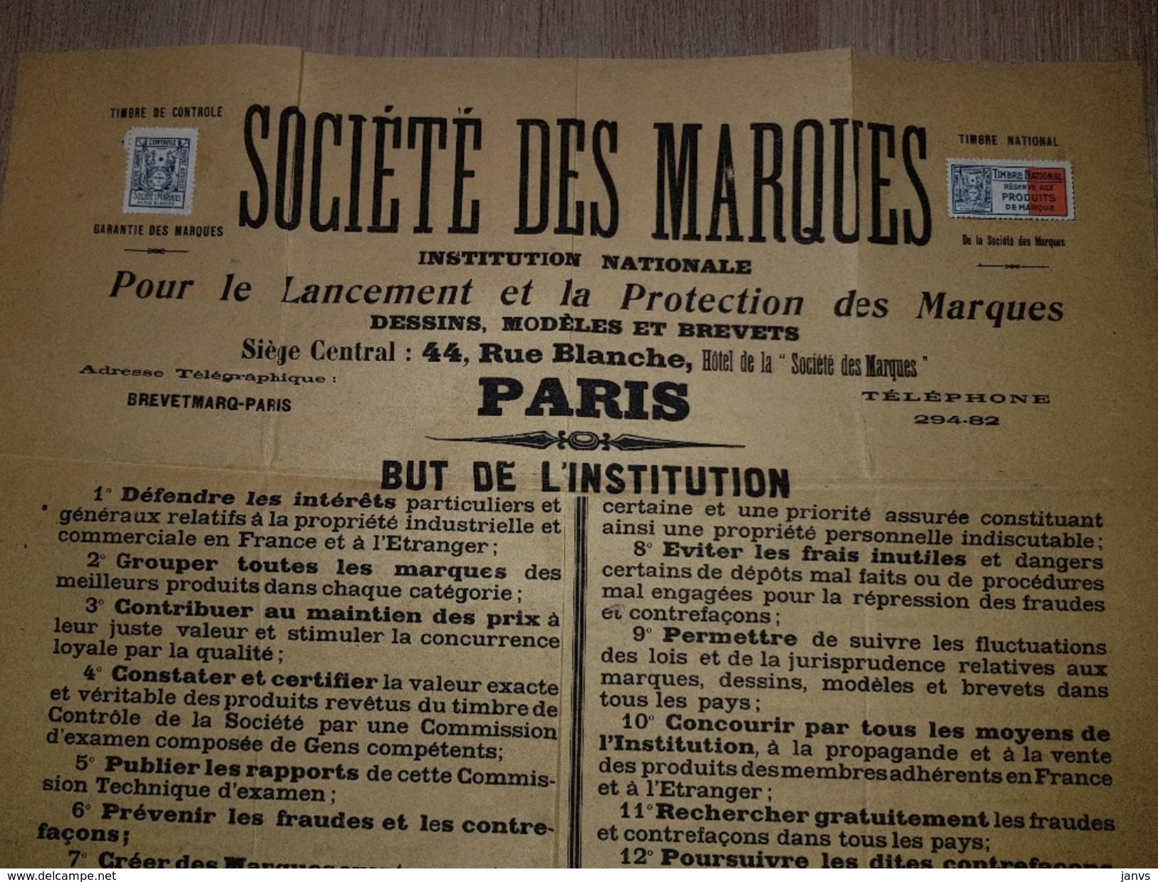 Affiche - Societe Des Marques - Hotel De Le Societe Des Marques - Brevetmarq-Paris - Institution Nationale - Affiches