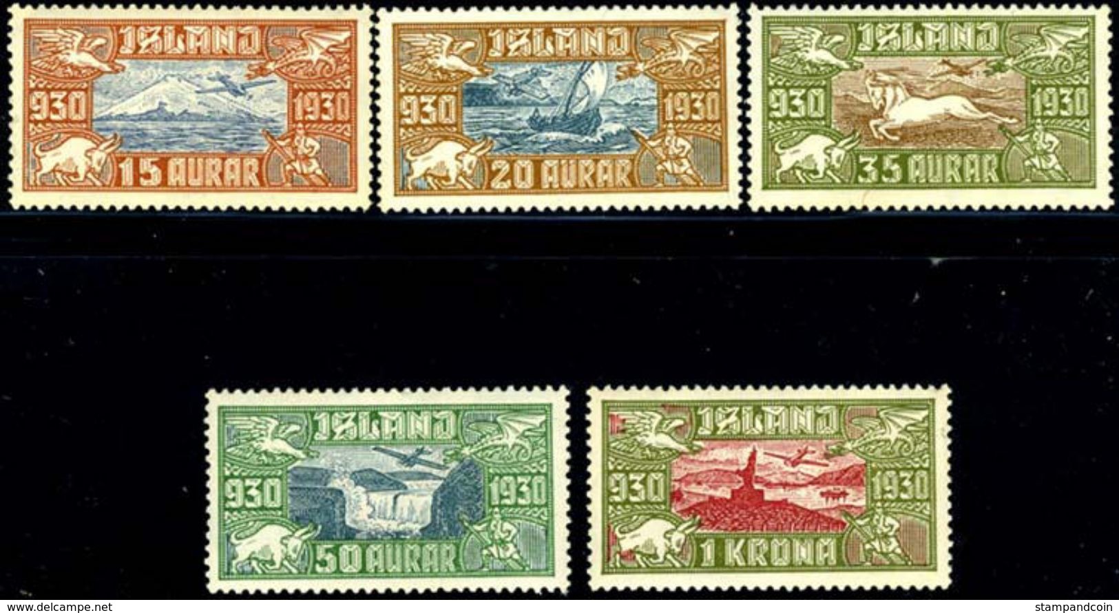 Iceland #C4-8  (Michel 142-146) Mint NH AIRMAIL Set Of 1930 - Poste Aérienne