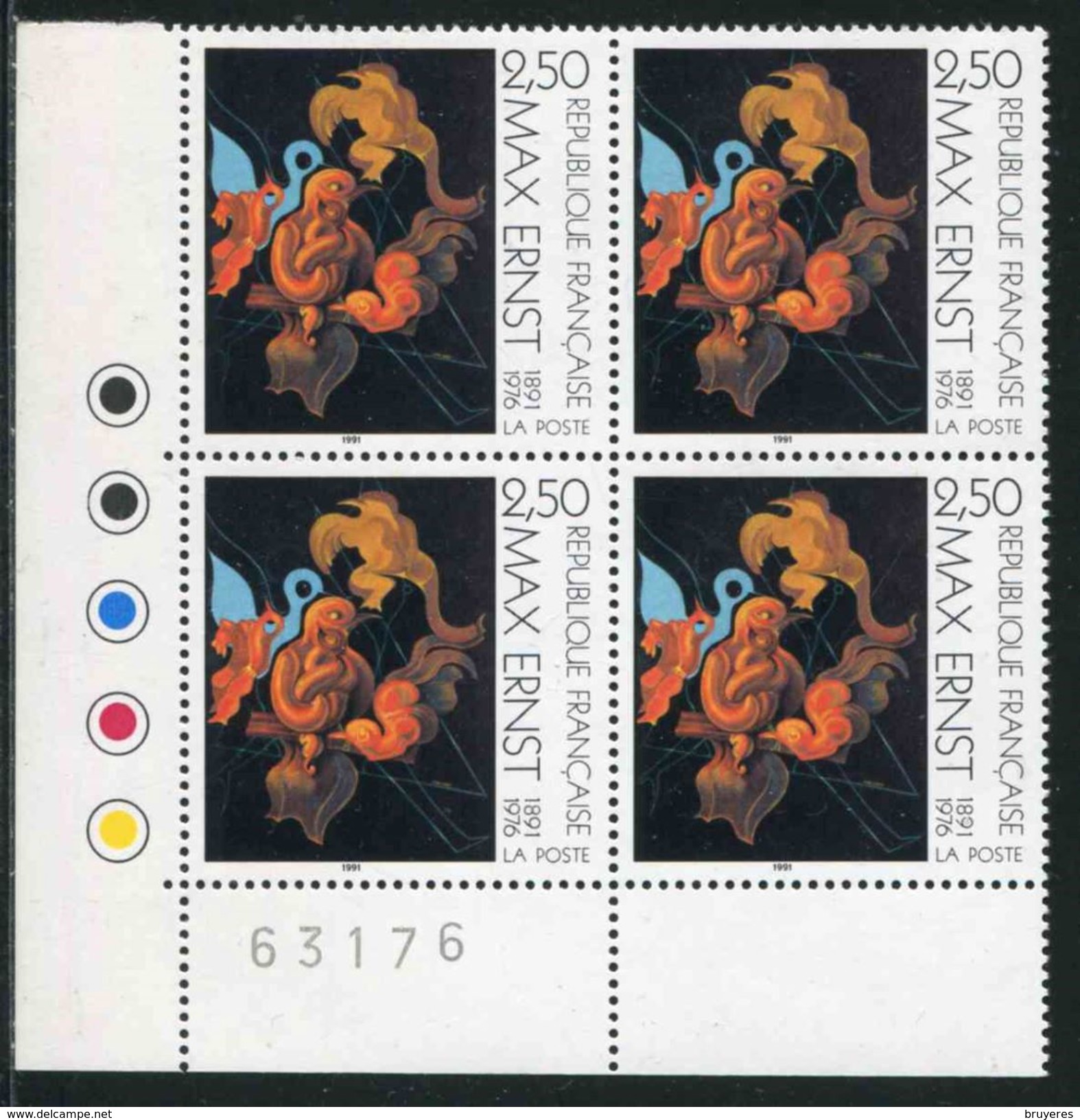 Bloc De 4 Timbres** De 1991 "Max Ernst" Avec Repères De Couleurs Originaux (Neufs Sans Charnière) - Neufs