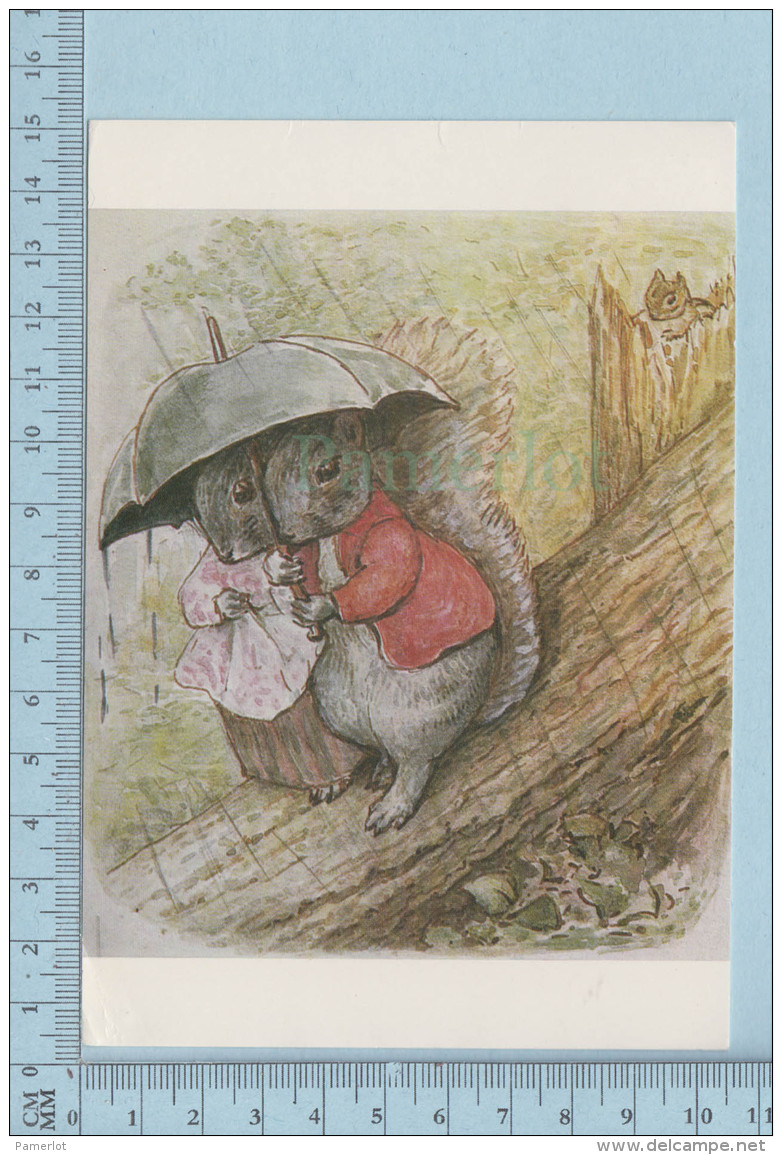 Ecureuil Humanisé 1978 - Deux Ecureuils Sous La Pluie, The Tale Of Timmi Tiptoes By Beatrix Potter - Carte Postale PostC - Animaux Habillés