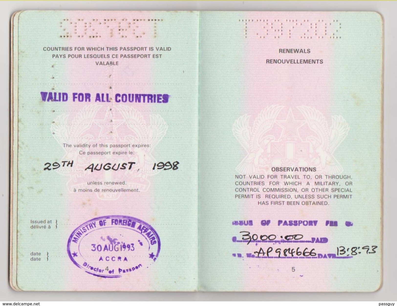 Passeport GHANA 1993 Passport – Reisepaß - Historische Documenten