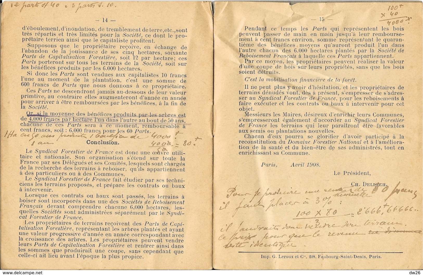 Agronomie - Le Livre Vert Du Syndicat Forestier De France 1908 - Fascicule 16 Pages Avec Quelques Annotations - Andere & Zonder Classificatie