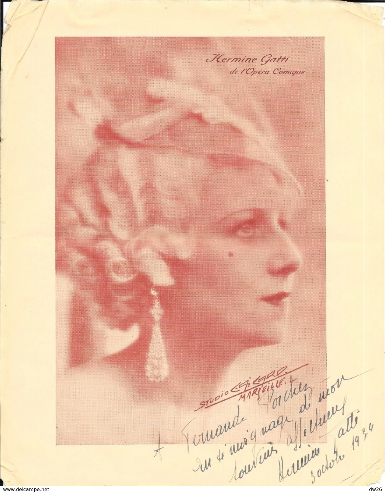 Photo Dédicacée 1934 D'Hermine Gatti De L'Opéra Comique - Studio L. Aicard - Gehandtekende Foto's