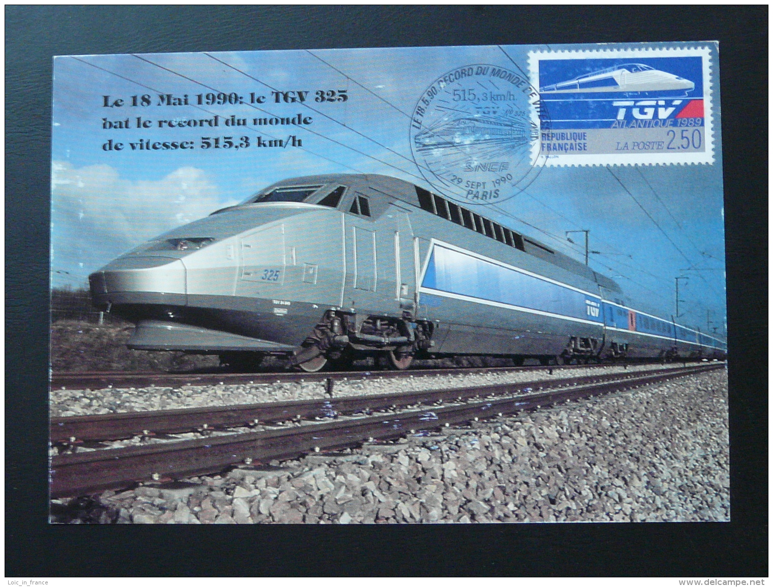 Carte Maximum Card Train TGV Record Du Monde Paris 1990 - Treni