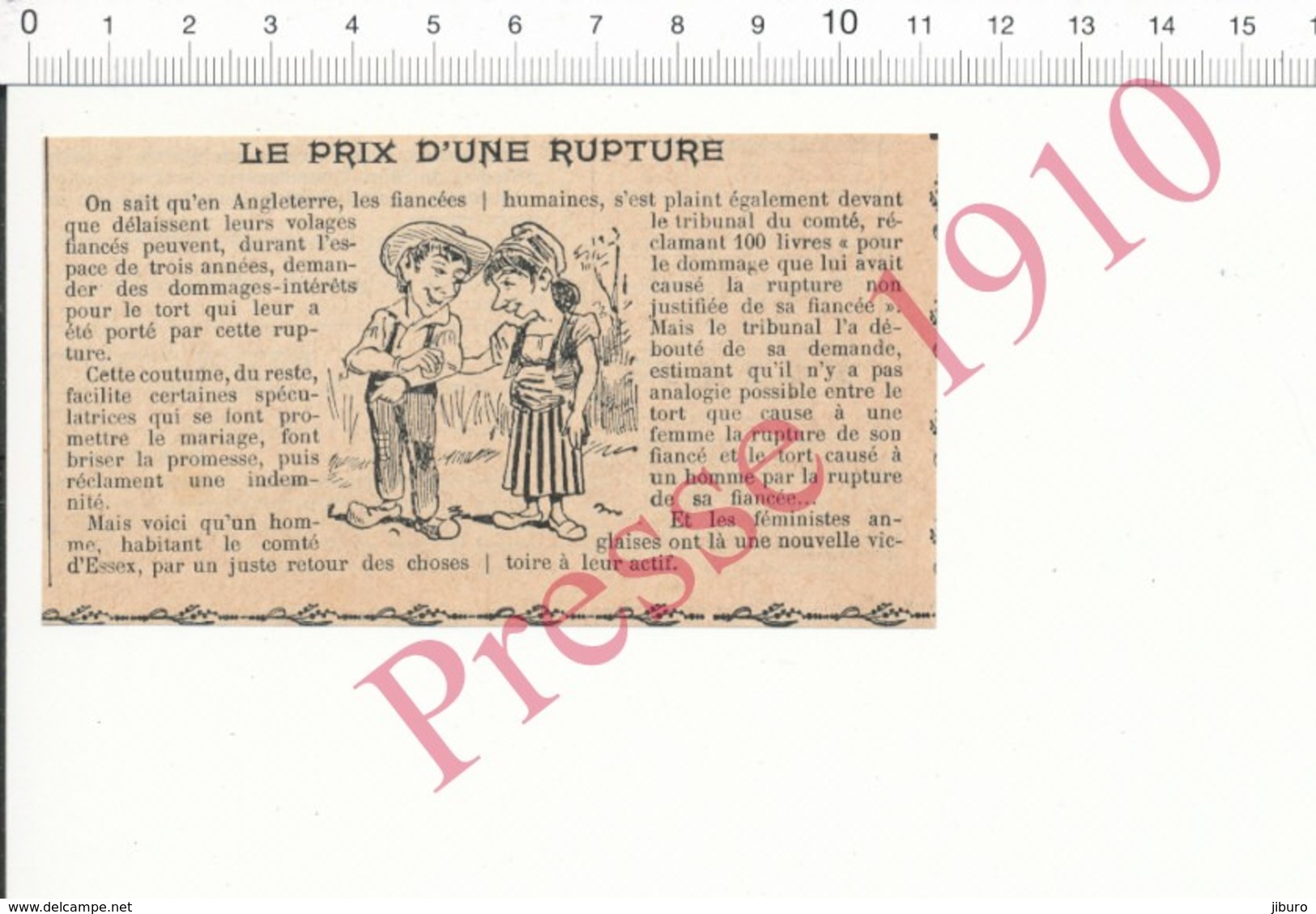 Presse 1910 Humour Féminisme Coutume Comté D'Essex Indemnité Rupture Thème Fiançailles Fiancés Divorce Tribunal 216PF10D - Non Classés