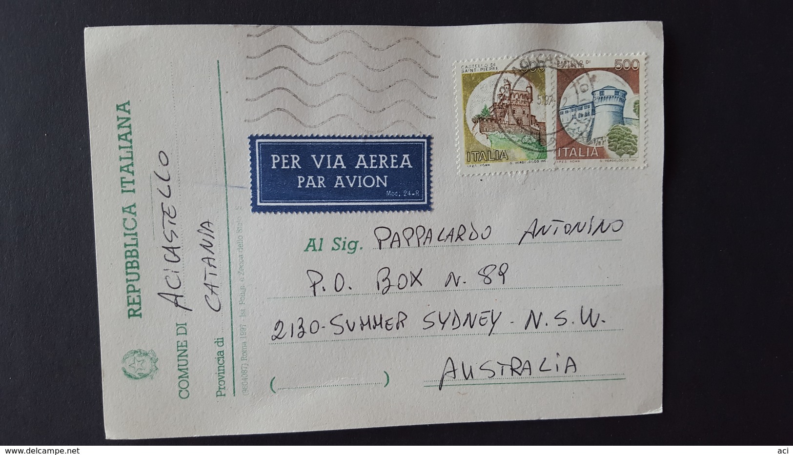 Italy 1997 Cartolina Elettorale Con Castelli Lire 500 And 900, Spedita In  Australia - 1991-00: Marcophilia