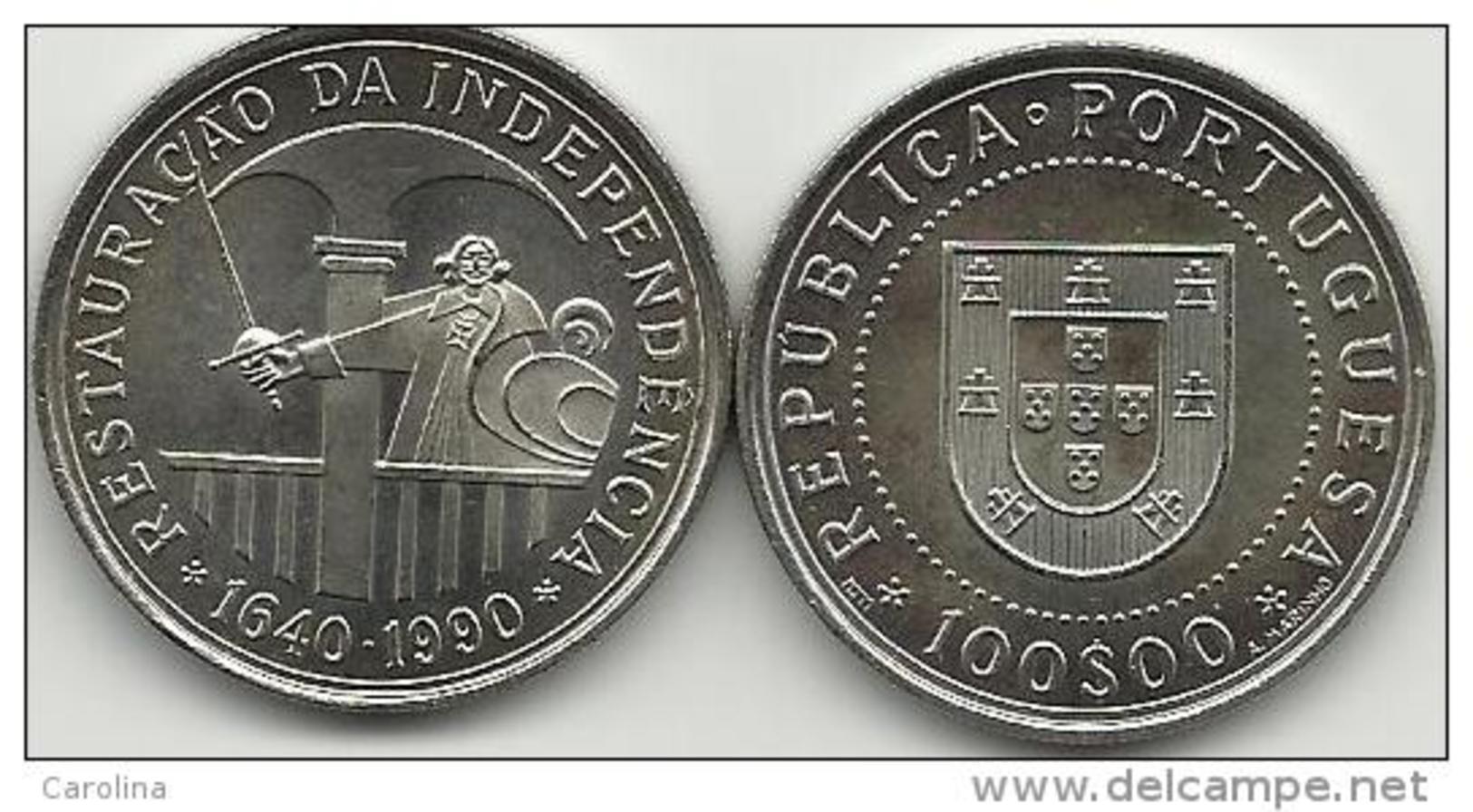 100 ESCUDOS - KM#651 - 350th ANNIVERSARY - RESTORATION OF PORTUGUESE INDEPENCENCE 1990 - Portugal