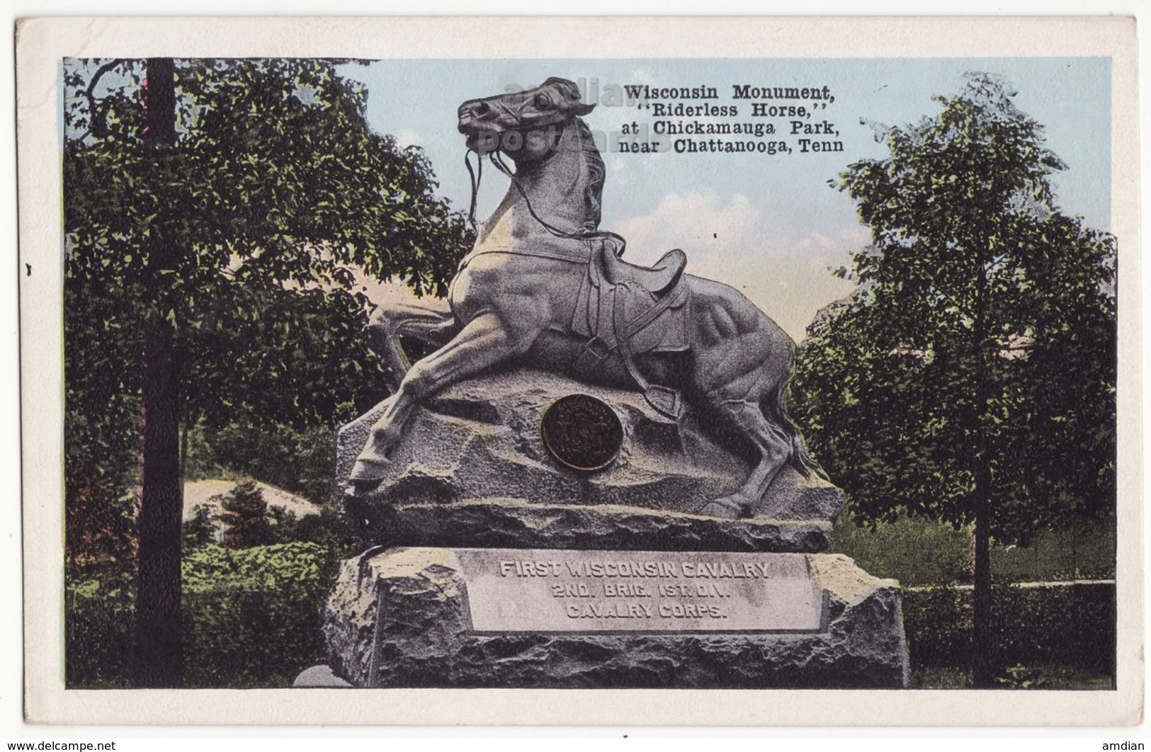 USA, CHATTANOOGA TN, Chickamauga Park, Wisconsin Monument, Riderless Horse, Antique 1910 Unused Vintage Postcard - Chattanooga