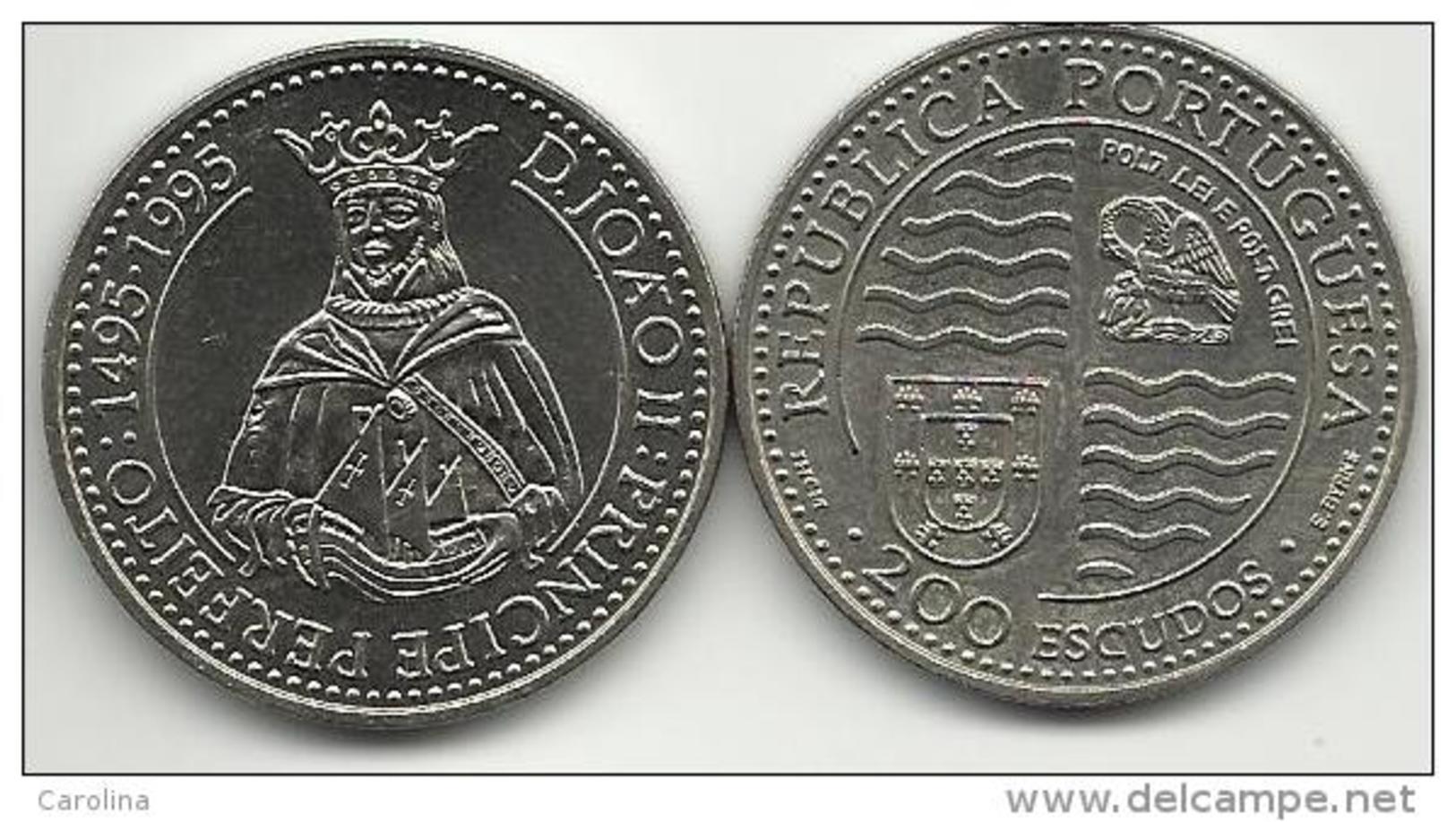 PORTUGAL- 200 ESCUDOS-KM#673-1994-1495/1995 KING JOHN II-UNC-COPPER-NICKEL - Portugal