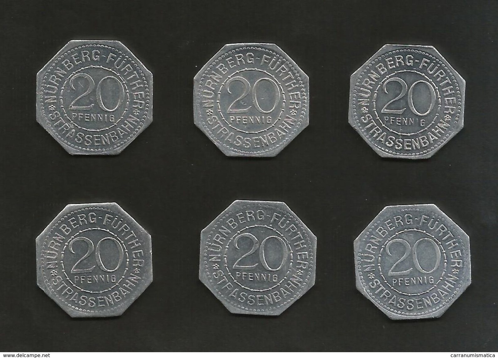 DEUTSCHLAND / GERMANY - NURNBERG STRASSENBAHN - 20 Pfennig (Monuments) - Lot Of 6 Tokens - Noodgeld