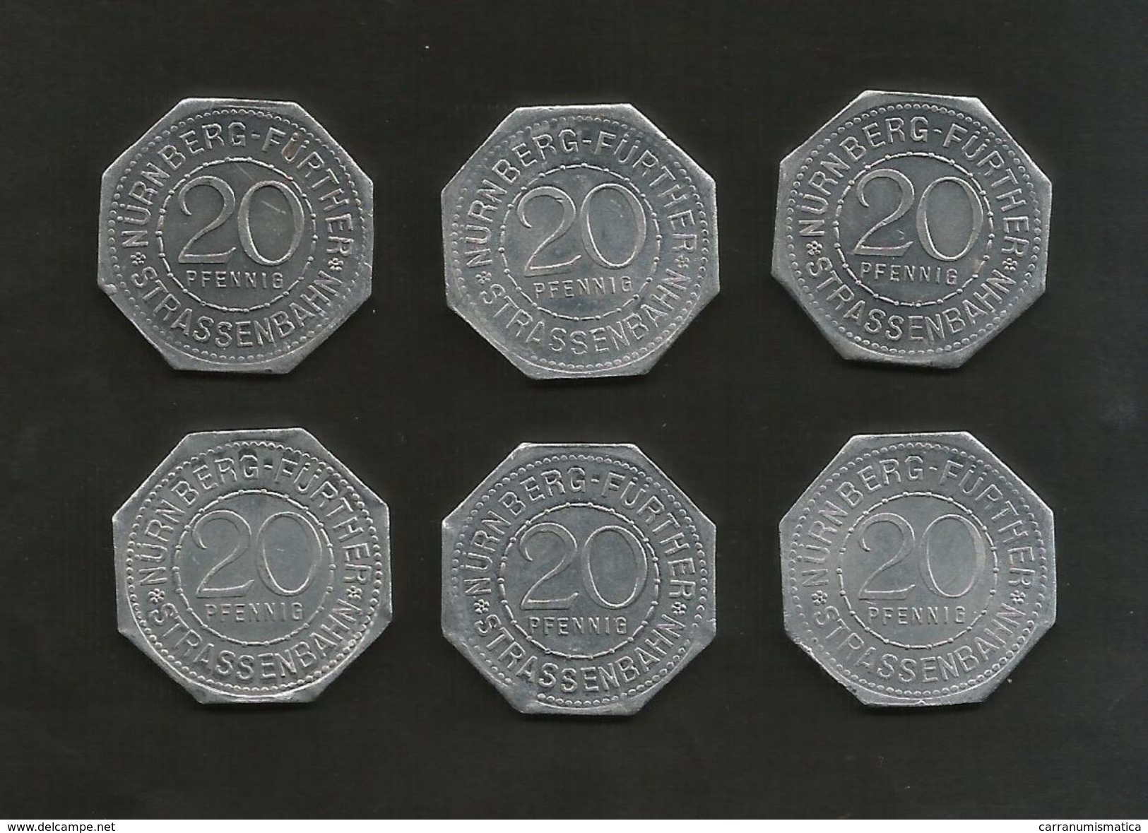 DEUTSCHLAND / GERMANY - NURNBERG STRASSENBAHN - 20 Pfennig (Monuments) - Lot Of 6 Tokens - Monétaires/De Nécessité