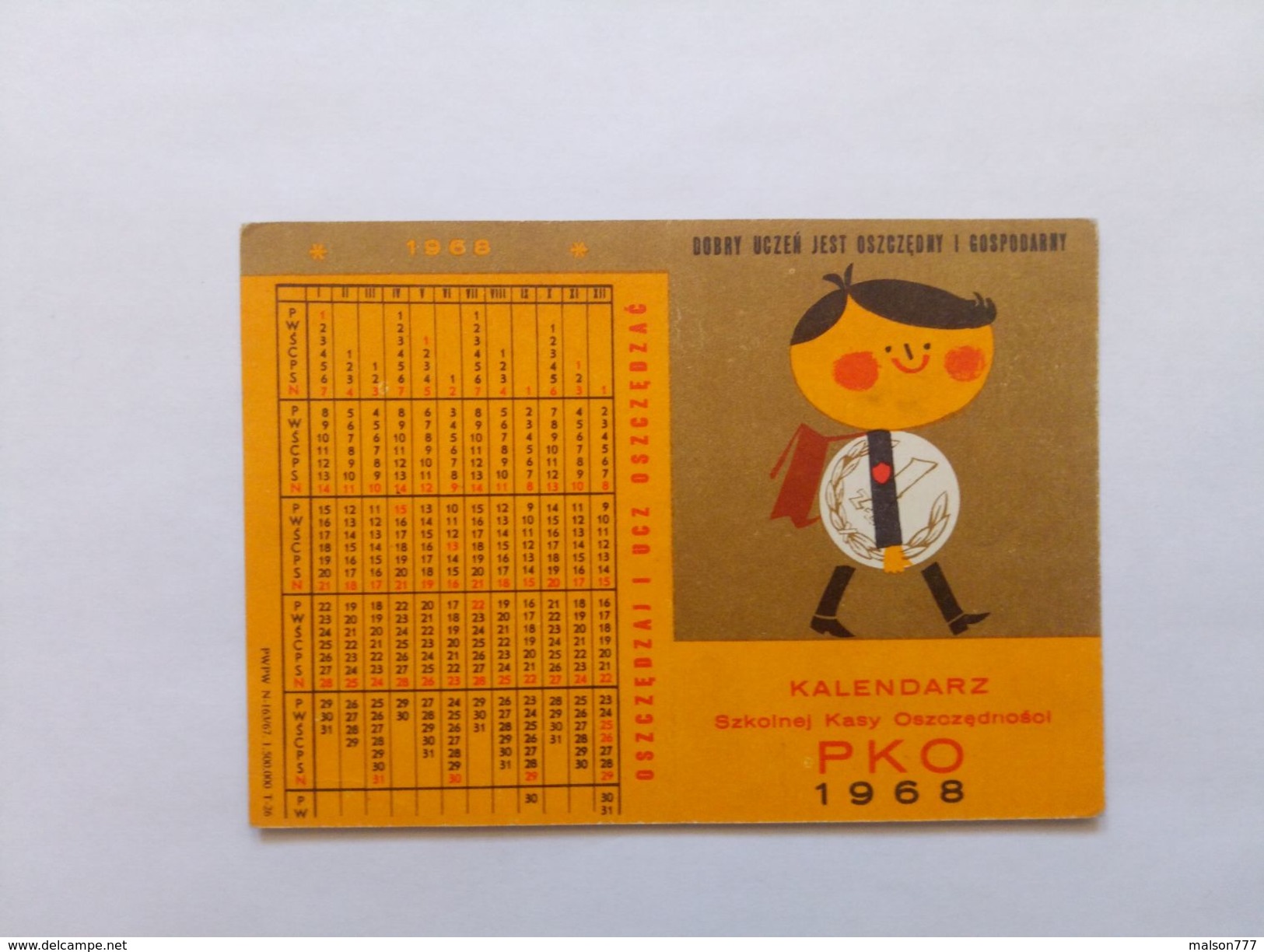 Calendar Poland Timetable School 1968 - Petit Format : 1961-70