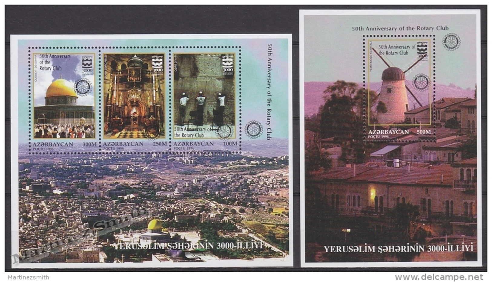Azerbaidjan - Azerbaijan - Azerbaycan 1997 Yvert BF 33-34, Jerusalem, Overprinted 50th Ann. Rotary - MNH - Azerbaiján