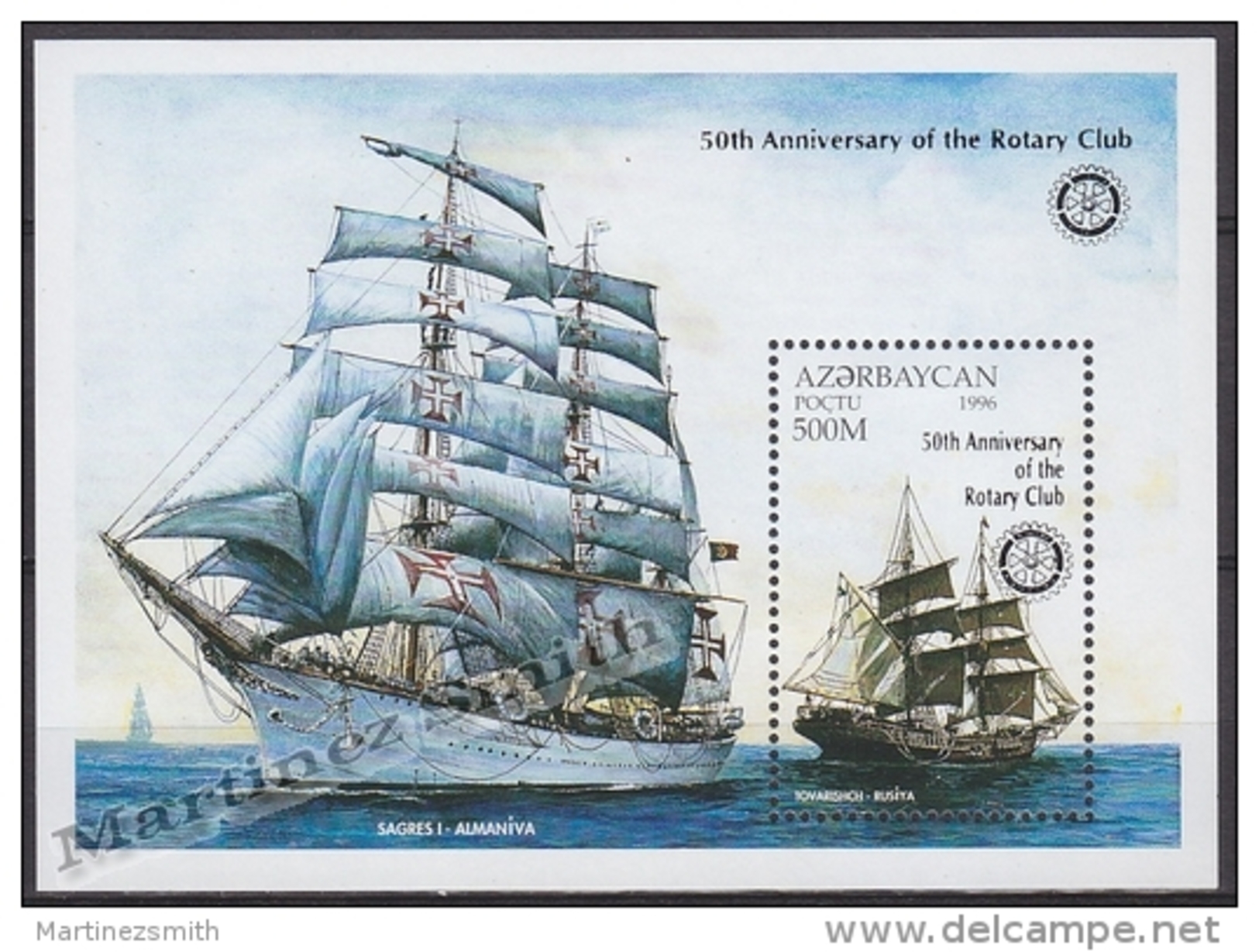 Azerbaidjan - Azerbaijan - Azerbaycan 1997 Yvert BF 35,  Sailing Boat, Ships, Overprinted Rotary 50th Ann. - MNH - Azerbaiján