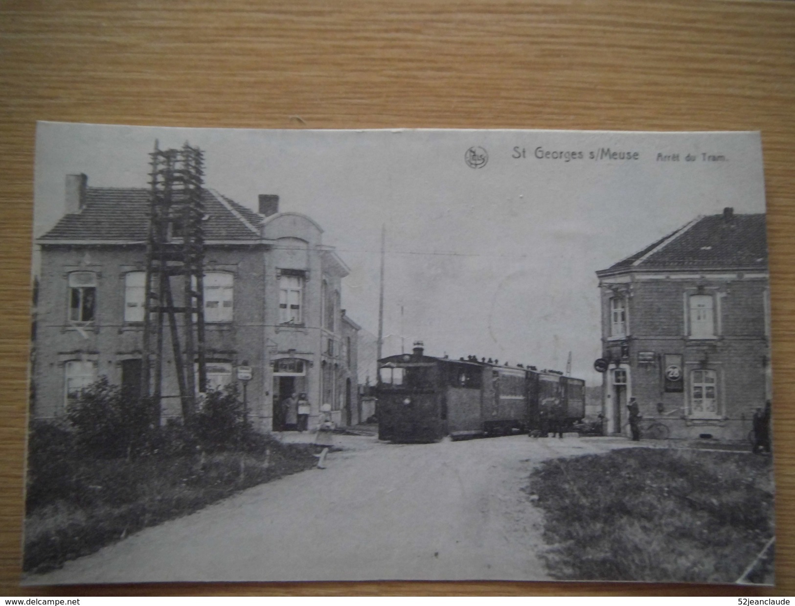 L'arrivée Et Arrêt Du Tram Vers 1920-1930 Très Rare - Saint-Georges-sur-Meuse