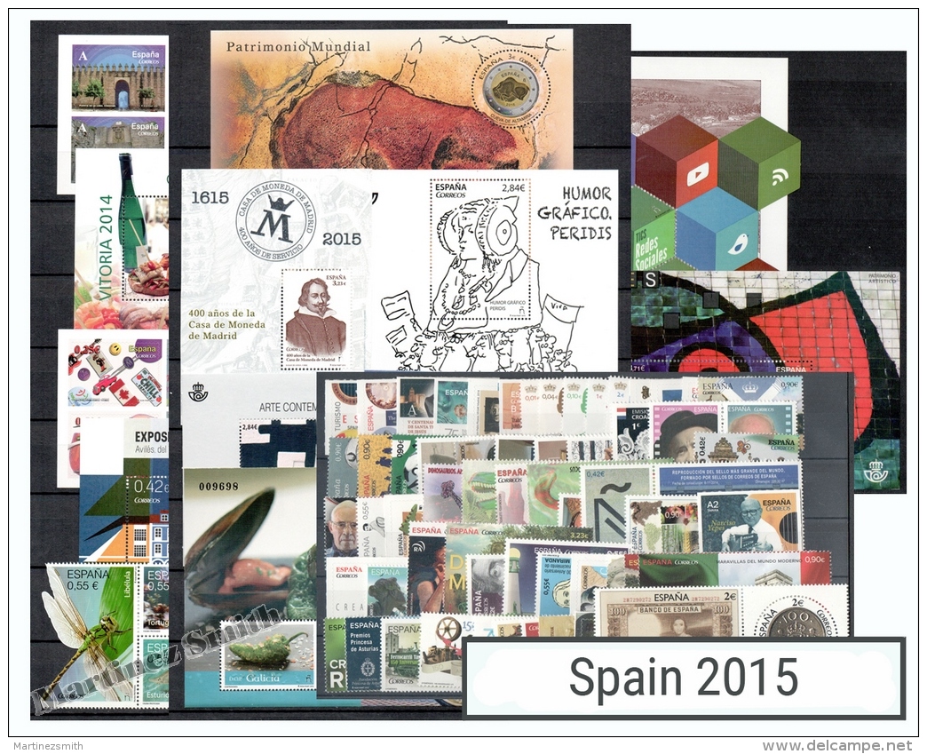 Complete Year Set Spain 2015 - 64 Values + 12 BF + 2 Booklet - Yv. 4636-4729/ Ed. 4924-5012, MNH - Años Completos