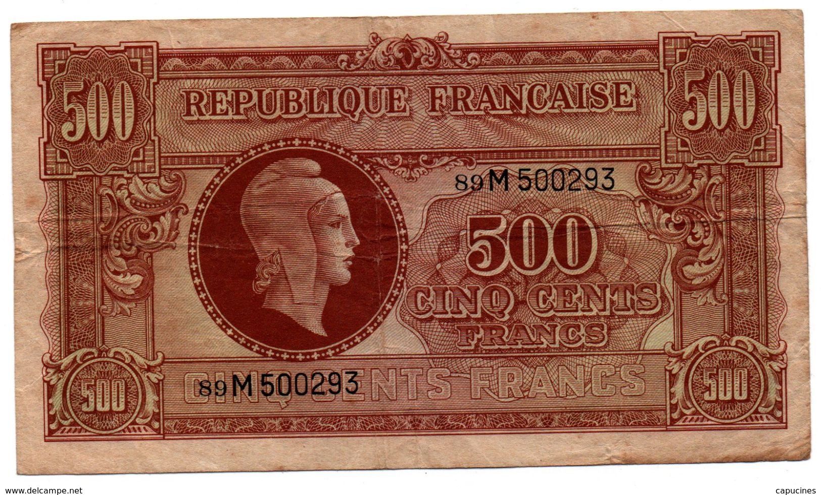 MARIANNE DE DULAC - Effigie "marianne De Dulac" Sur Billet De Banque (500F De 1945) - 500 F 1954-1958 ''Victor Hugo''