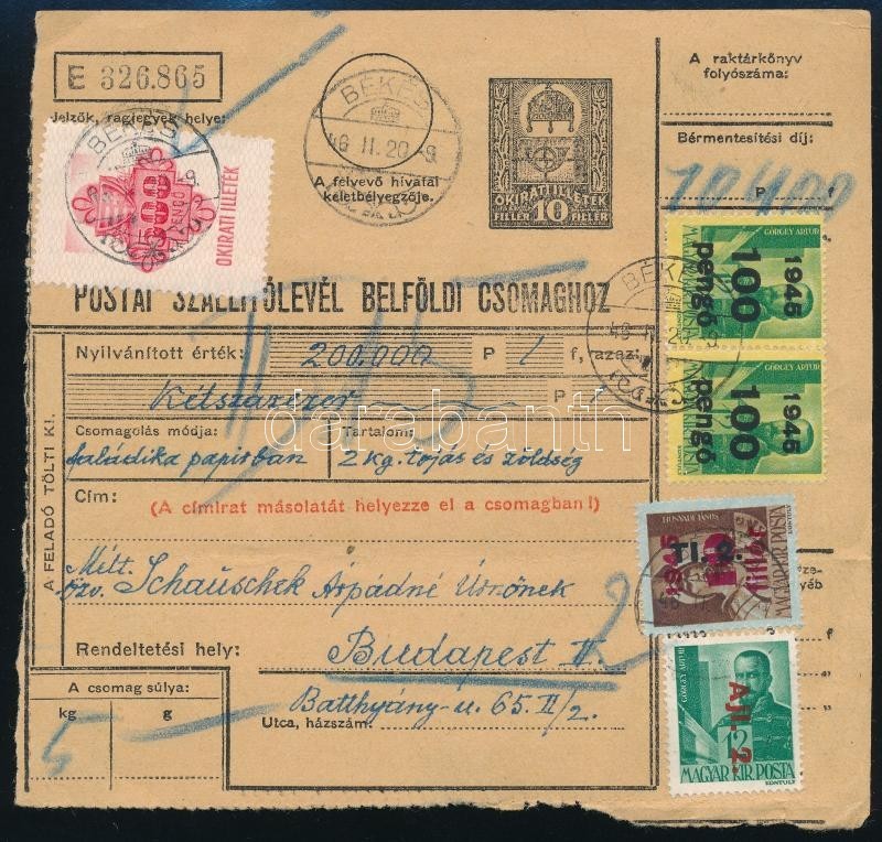 1946 Inflációs Szállítólevél 24 Bélyeges Bérmentesítéssel - Sonstige & Ohne Zuordnung