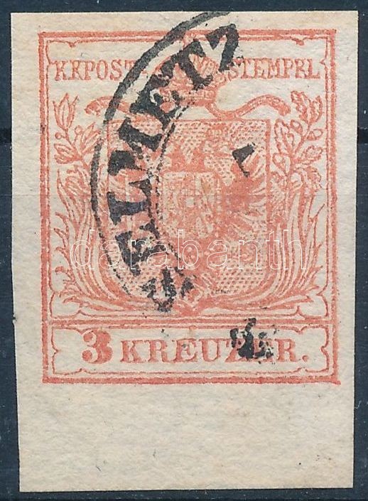 O 1850 3kr HP III. 6,5 Mm Alsó ívszéllel ,,SELMETZ(BÁNYA)' - Sonstige & Ohne Zuordnung