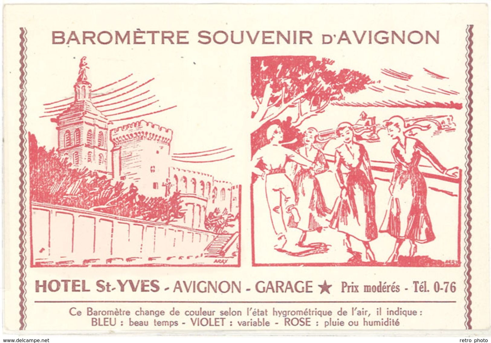 Cpa Publicitaire - Baromètre Souvenir D’Avignon, Hôtel St-Yves ( Pont, Comtadines ) - Publicité