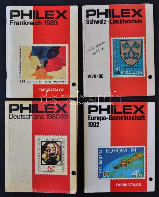 4 Db Philex  Zsebkatalógus: Svájc-Liechtenstein 1979/80, Németország 1980/81, Franciaország 1989 és Europa CEPT 1992 - Sonstige & Ohne Zuordnung