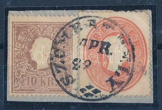 1858 10kr + 1861 5kr Vegyes Bérmentésítés Kivágáson 'SZOMBATHELY' - Sonstige & Ohne Zuordnung