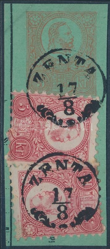 1871 5kr Díjjegy 2 X 5kr Kiegészítéssel Kivágáson 'ZENTA' - Sonstige & Ohne Zuordnung