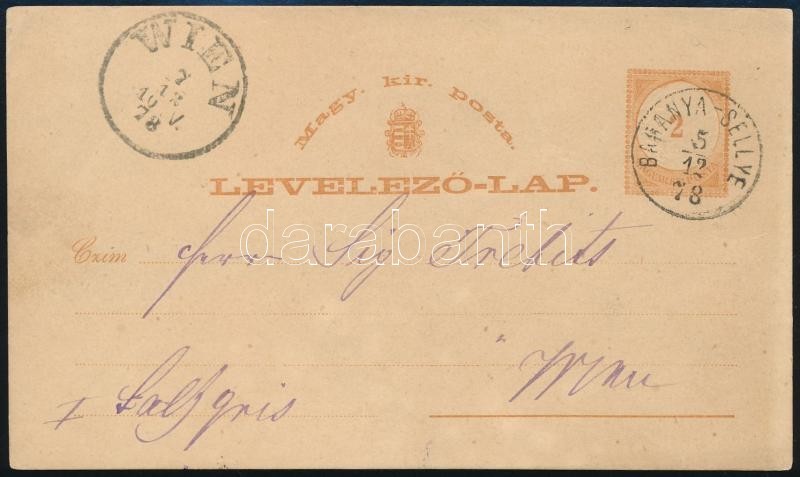 1878 2kr Díjjegyes Levelezőlap 'BARANYA-SELLYE' - Wien - Sonstige & Ohne Zuordnung