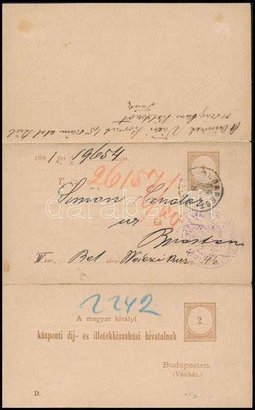 1884 Teljes Visszaküldött Adóintés Díjjegyes ,,a Címzett Külországba Költözött' Megjegyzéssel - Sonstige & Ohne Zuordnung