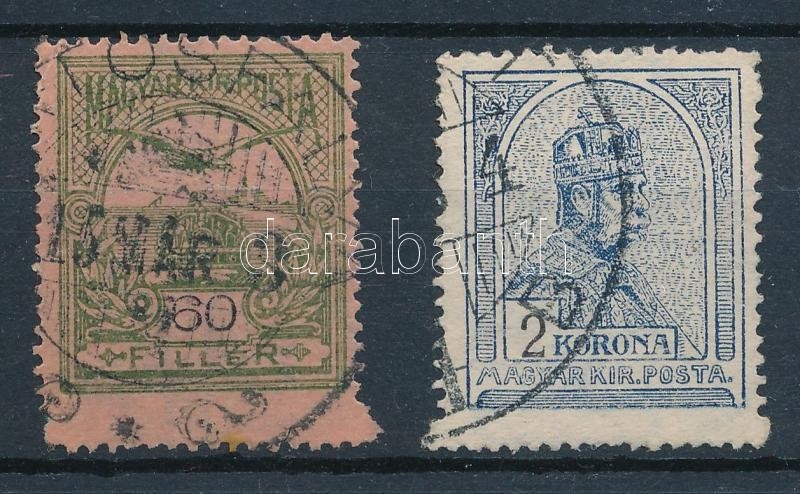 O 1913 Turul 60f és 2K, Erős Elfogazással / Mi 123, 125 With Perforation Error - Sonstige & Ohne Zuordnung