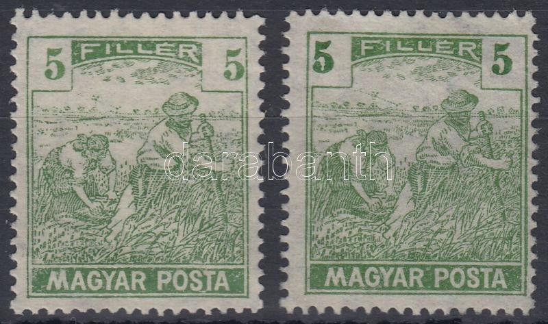 (*) 1919 Magyar Posta 2x5f Jobbra Ill. Balra Tolódott értékszámok - Sonstige & Ohne Zuordnung