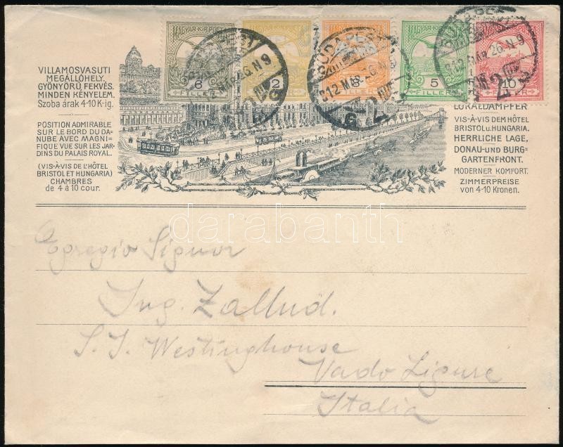 1912 5 Színű Turul Bérmentesítés Levélen Olaszországba / Cover With 5 Colour Franking To Italy - Sonstige & Ohne Zuordnung