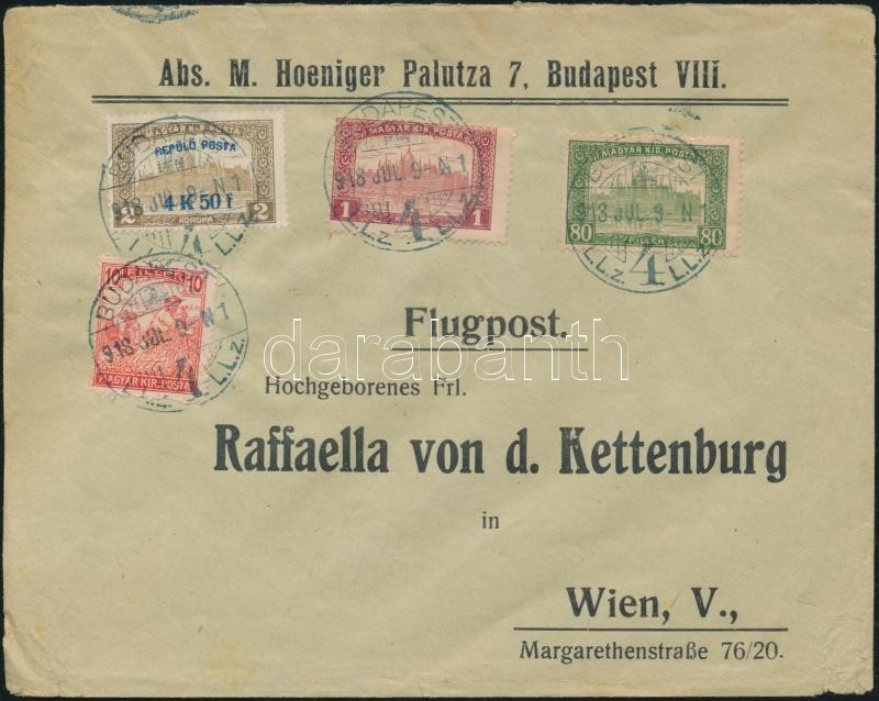 1918.07.09.  3. Súlyfokozatú Légi Levél Bécsbe Repülő Posta 4K50f + Díjkiegészítéssel / Mi 241 + Additional Franking On  - Sonstige & Ohne Zuordnung