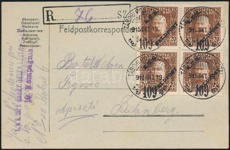 1915 Ajánlott Tábori Posta Levelezőlap 4 X 20 Heller Bérmentesítéssel - Sonstige & Ohne Zuordnung
