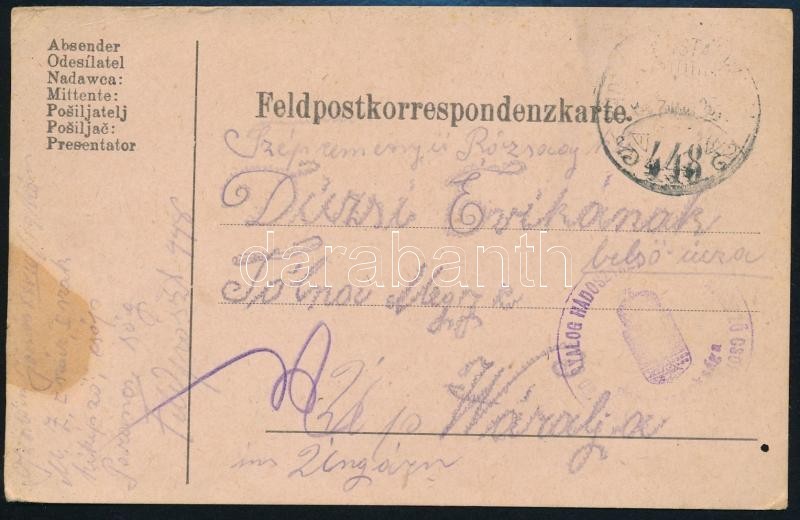 1917 Tábori Posta Levelezőlap '53. HONVÉD GYALOG HADOSZTÁLY ... KIKÉPZŐ CSOPORT' + 'HP 448' - Sonstige & Ohne Zuordnung
