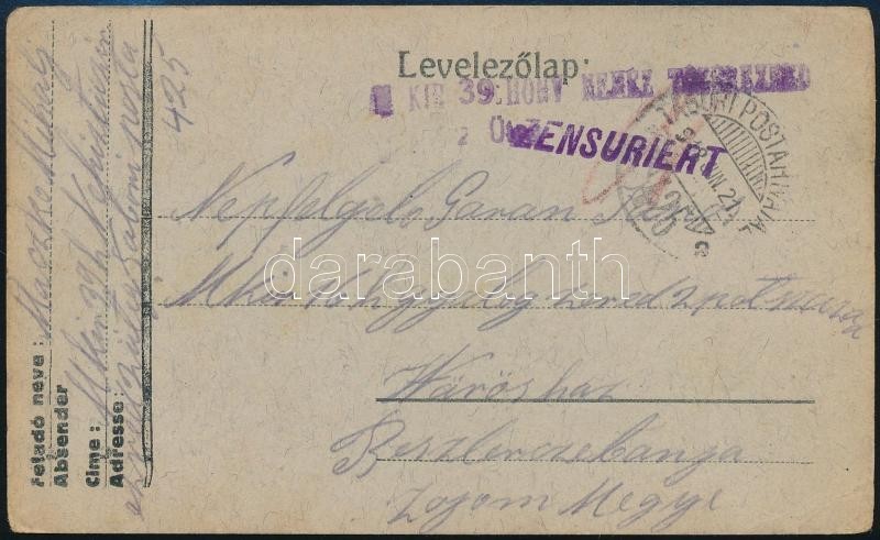 1918 Tábori Posta Levelezőlap 'M.KIR. 39. HONV NEHÉZ TÜZÉREZRED' + 'TP 425 A' - Sonstige & Ohne Zuordnung