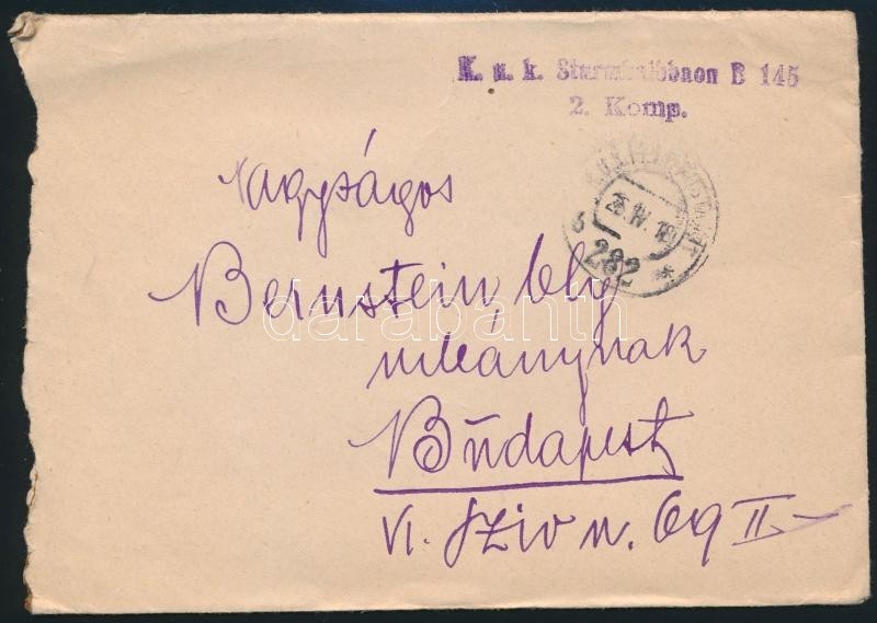 1918 Tábori Posta Levél 'K.u.k. Sturmhalbbaon B. 145. 2. Komp' + 'FP 282 B' - Sonstige & Ohne Zuordnung