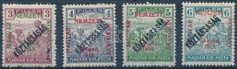 * Szeged 1919 Arató/Köztárssaság 3f, 4f, 5f, 6f; Bodor Vizsgálójellel (14.000) - Sonstige & Ohne Zuordnung