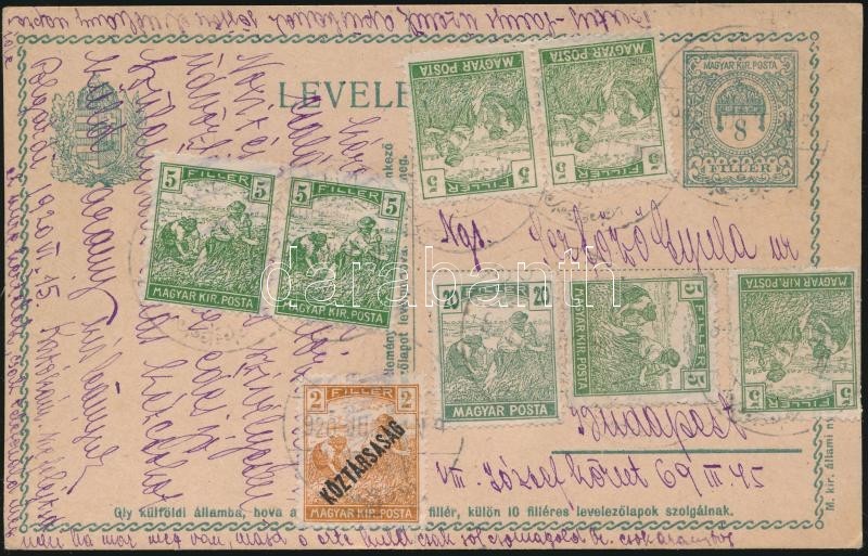 1920 Díjjegyes Levelezőlap 8 Bélyeges Díjkiegészítéssel / PS-card With 8 Stamps Additional Franking 'POLGÁRDI' - Sonstige & Ohne Zuordnung