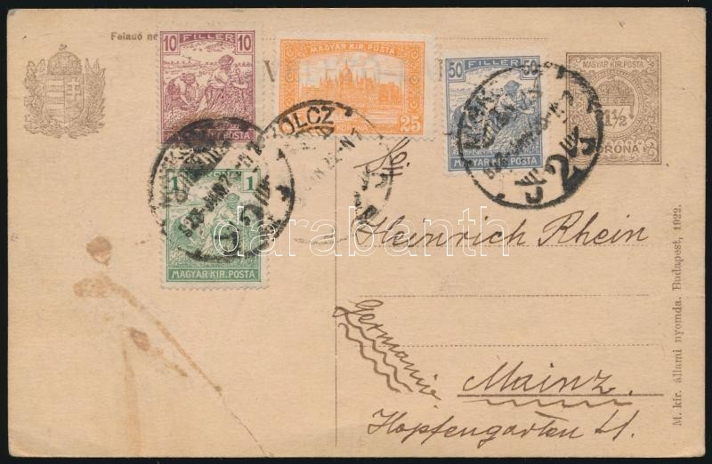 1923 Inflációs Levelezőlap Németországba, 10f-en Festékfolt - Sonstige & Ohne Zuordnung