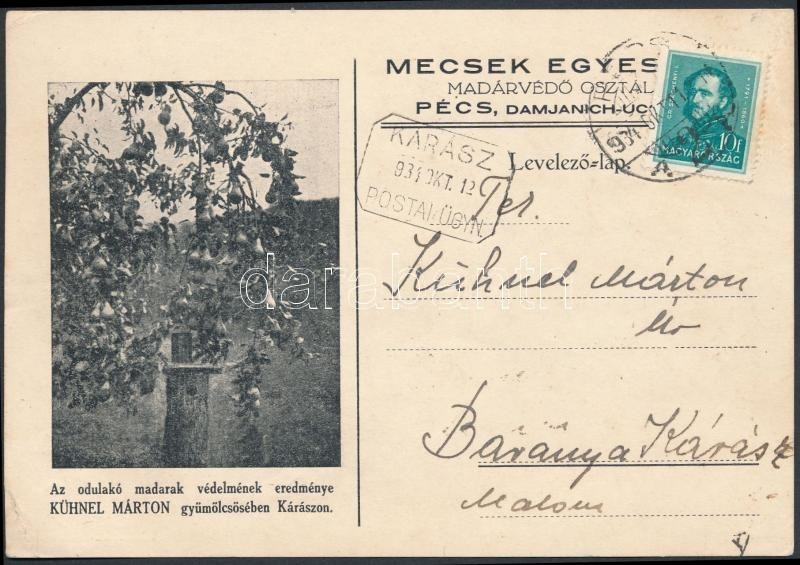 1934 Levelezőlap KÁRÁSZ Postaügynökségi érkezési Bélyegzéssel - Sonstige & Ohne Zuordnung