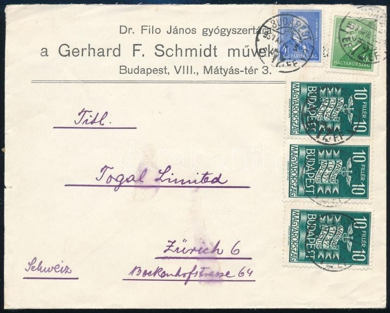 1937 Levél 40f Bérmentesítéssel Zürichbe - Sonstige & Ohne Zuordnung