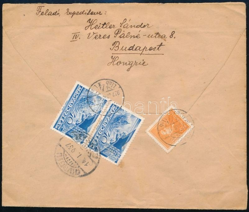 1937 Ajánlott Levél 82f Bérmentesítéssel Romániába - Sonstige & Ohne Zuordnung